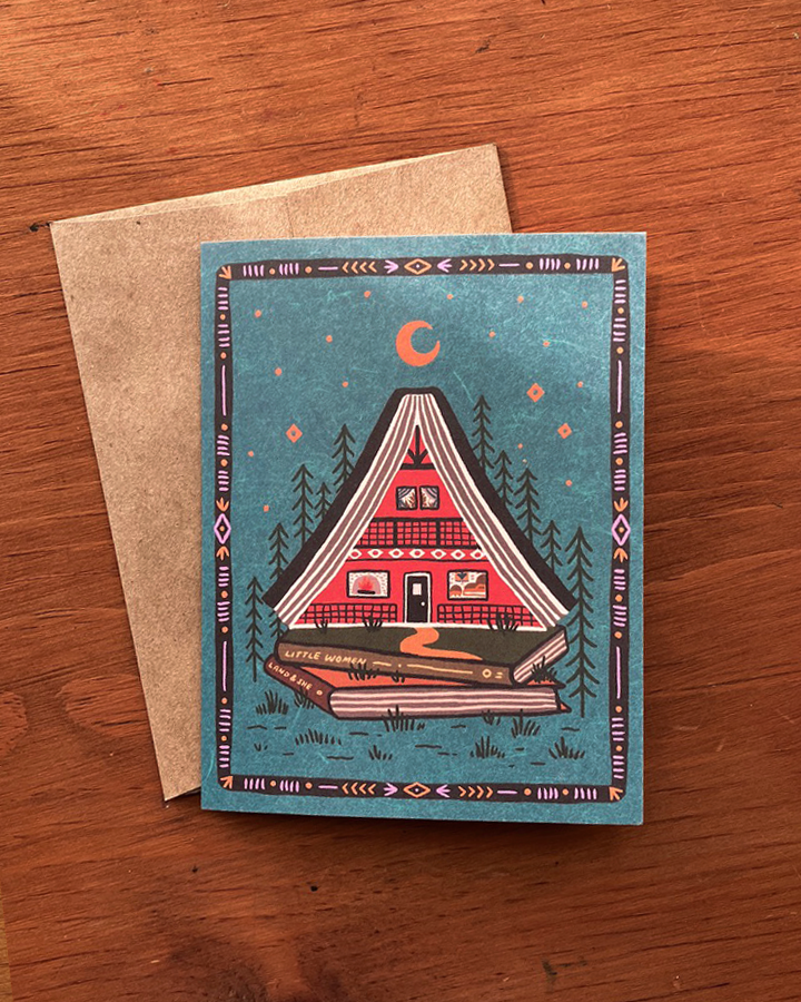 Red A-Frame Book Nook Greeting Card