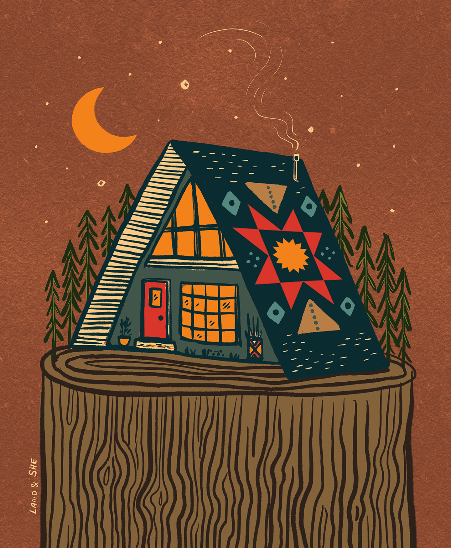 A-Frame Cabin On Tree Stump