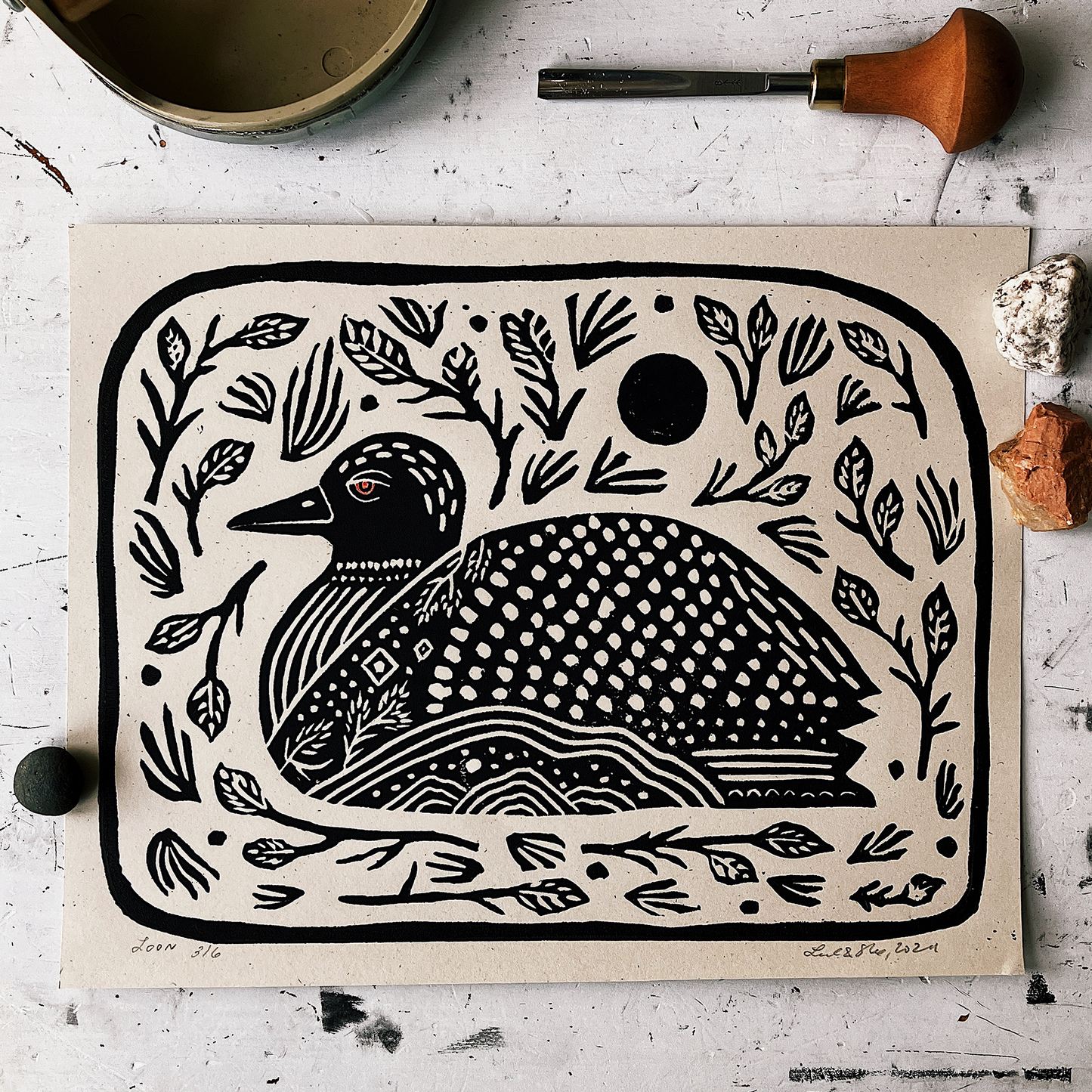 Loon Block Print