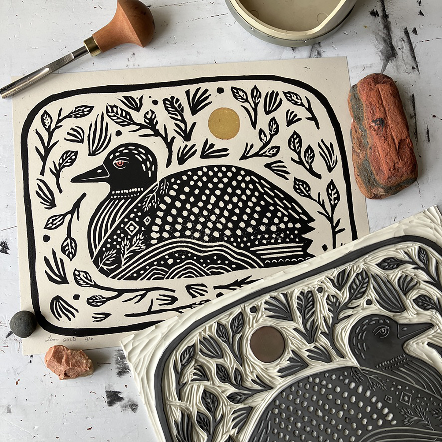 Loon Block Print