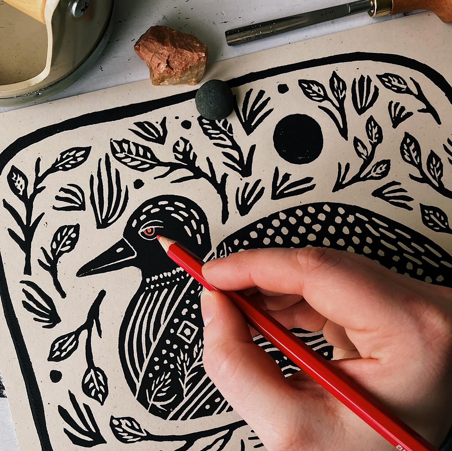 Loon Block Print