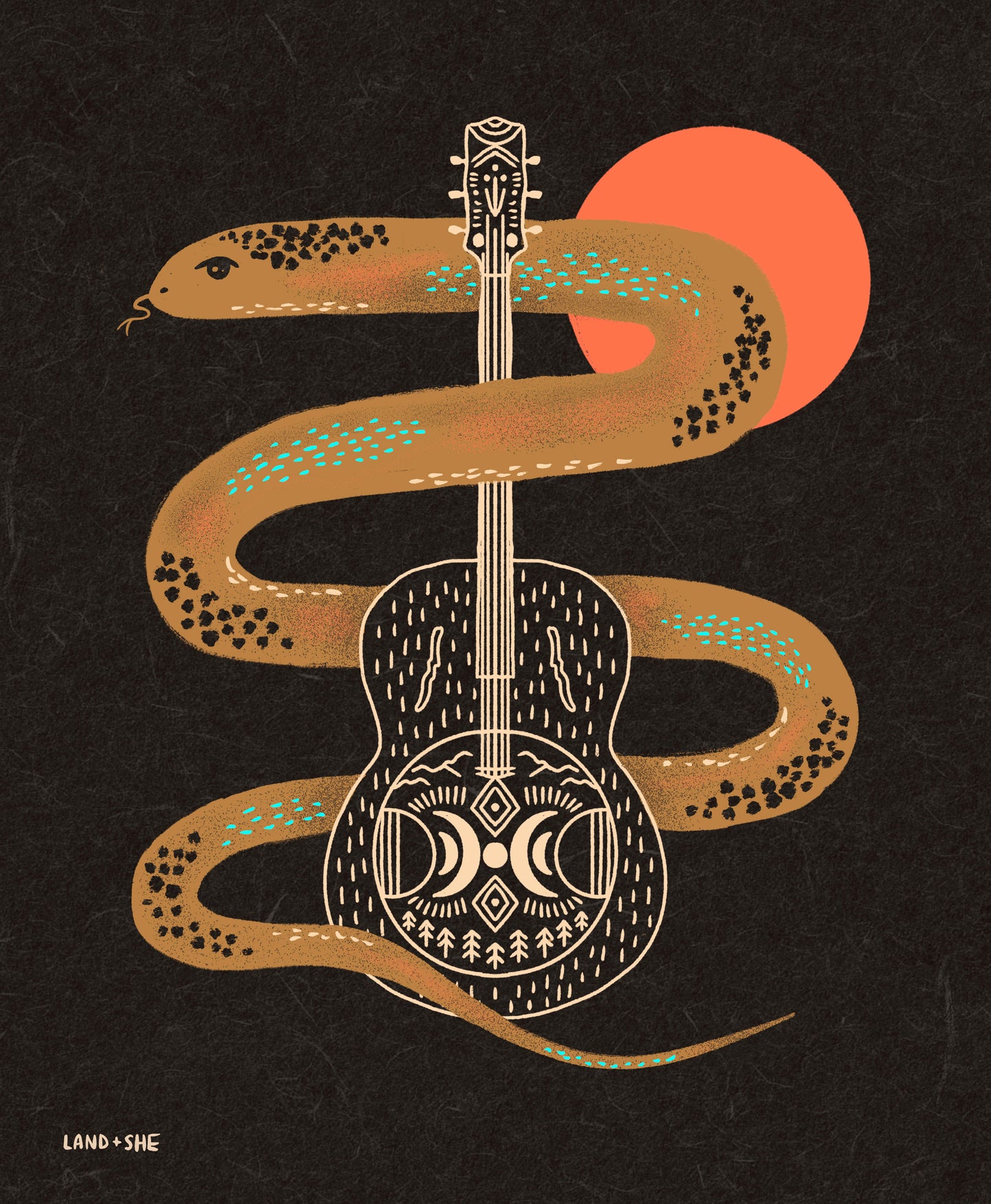 Snake & Boxcar Guitar Print