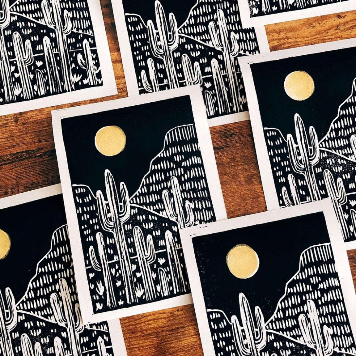 Saguaro Mini Print: Gold Moon