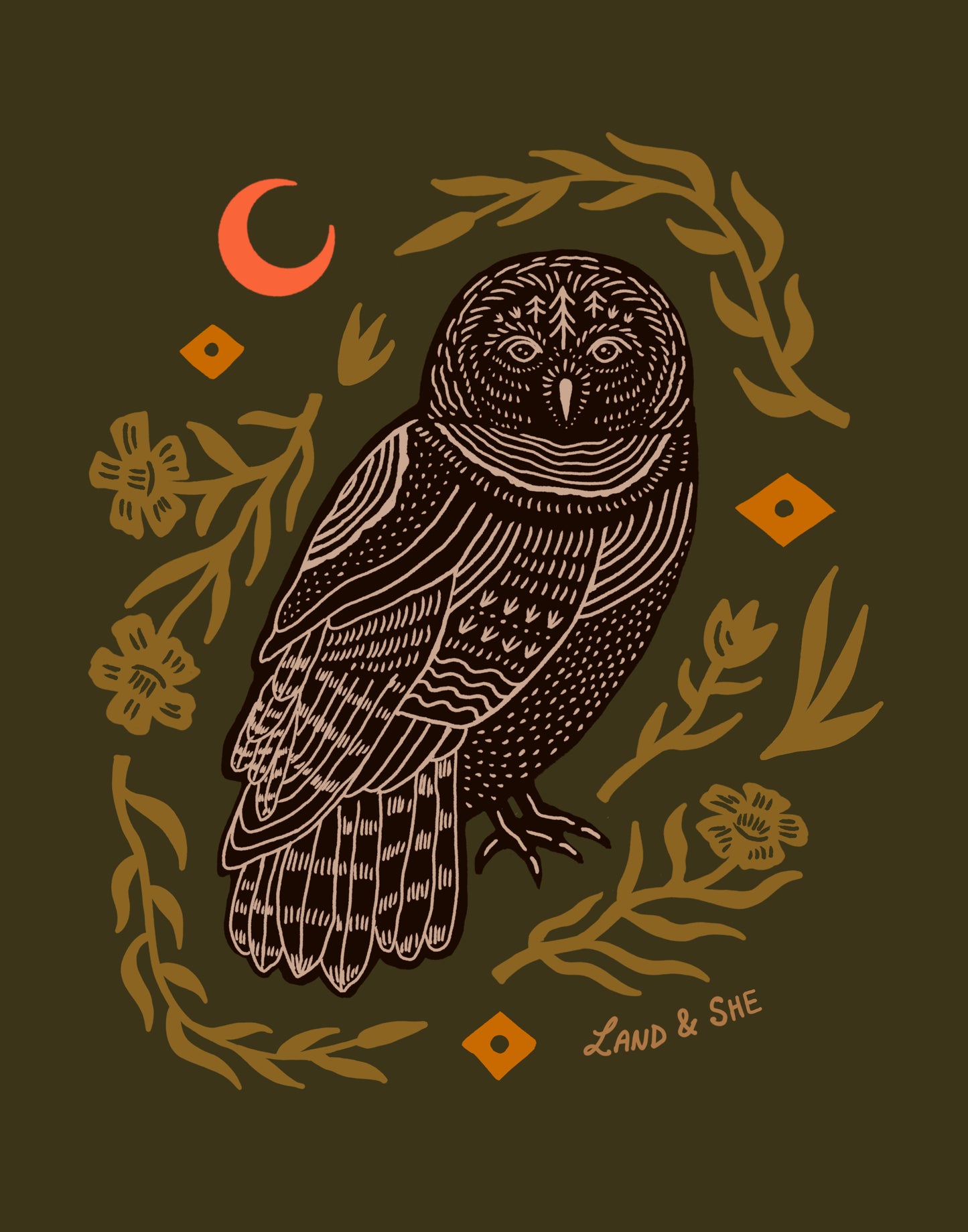 Barred Owl and Flowers (Pre-Order)