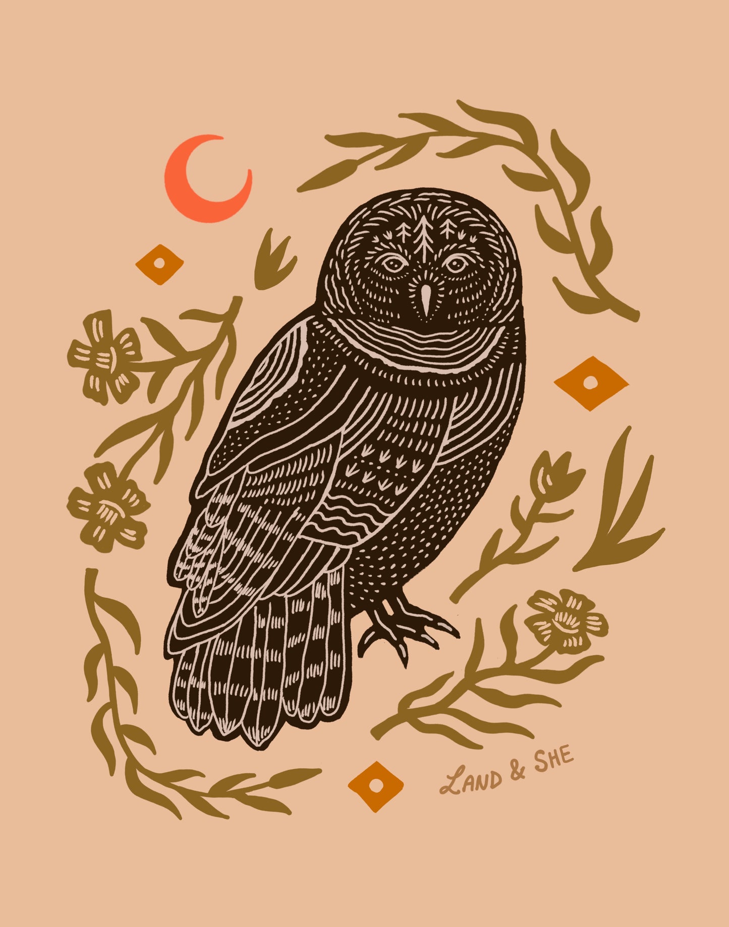 Barred Owl and Flowers (Pre-Order)