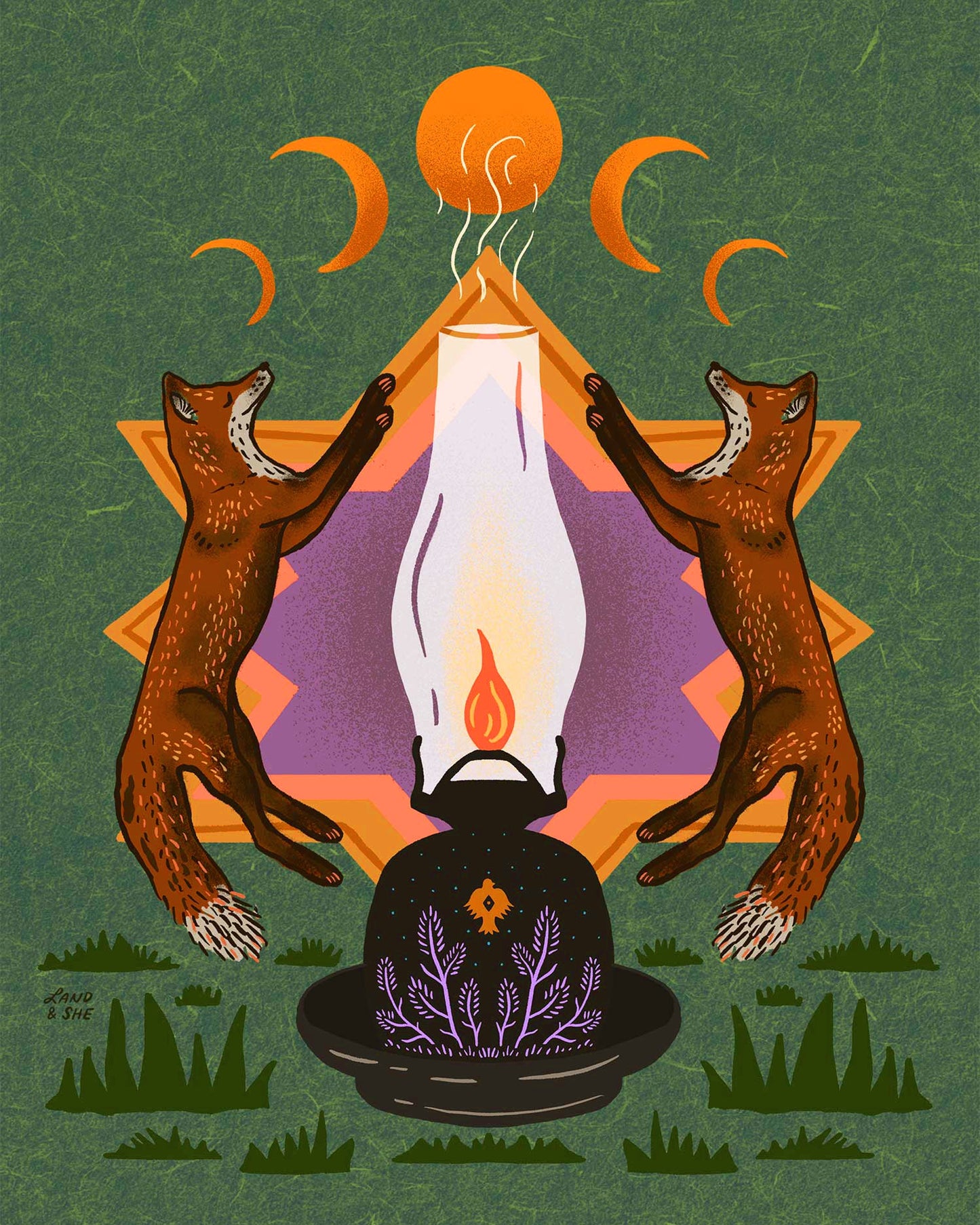 Foxes Warming by Lamplight