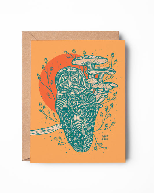 Wild Mushrooms & Owl Greeting Card