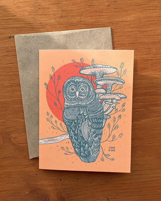 Wild Mushrooms & Owl Greeting Card
