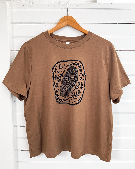 Barred Owl Tee - Boxy Fit in Brown