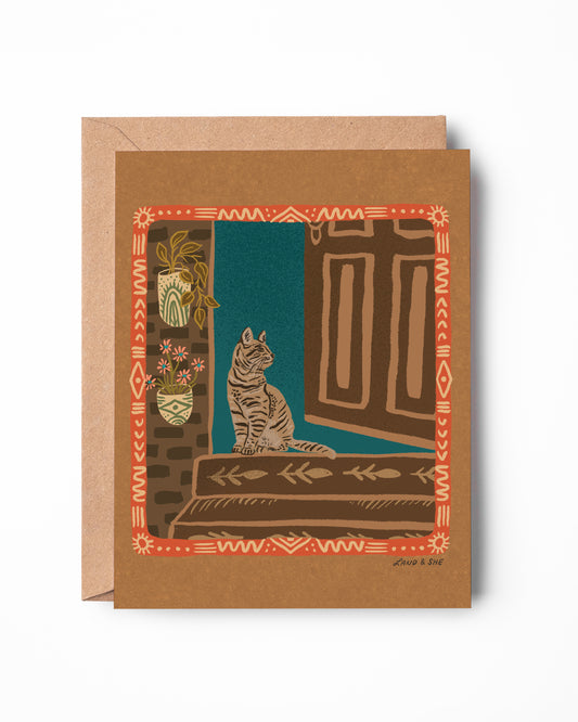 Porch Cat Greeting Card